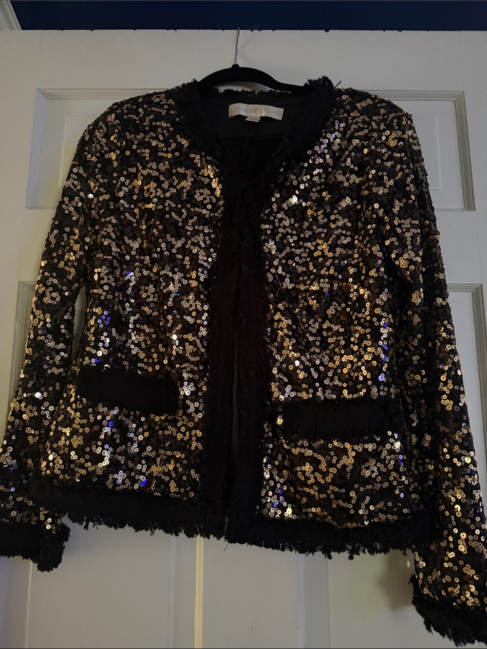 Boston Proper Black Sequin Fringe Jacket